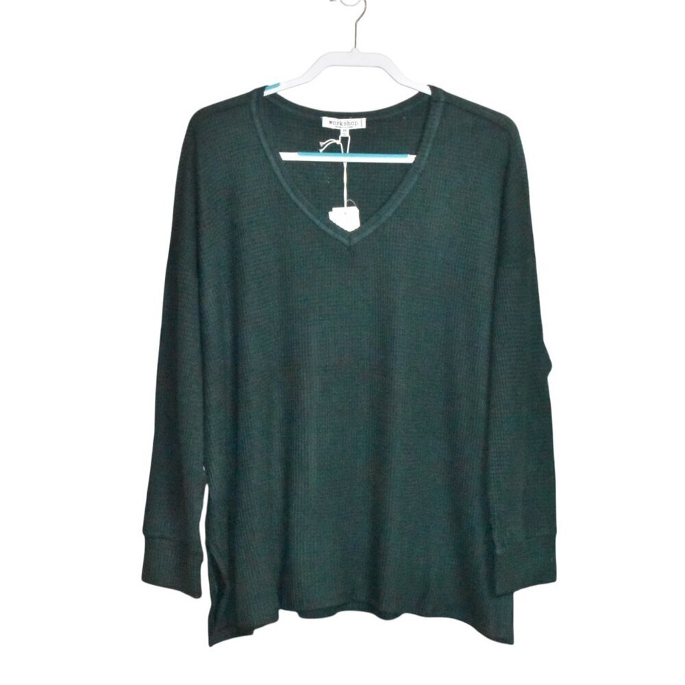 Workshop Long Sleeve V Neck Waffle Knit Pullover Sweater Top Size 3X